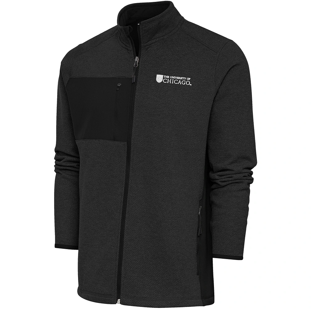 Men's Antigua Heather Black UChicago Maroons Course Full-Zip Jacket