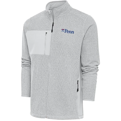Men's Antigua Gray Pennsylvania Quakers Course Full-Zip Jacket