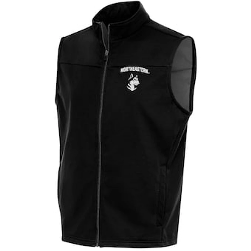 Men's Antigua Black Northeastern Huskies Links Full-Zip Golf Vest