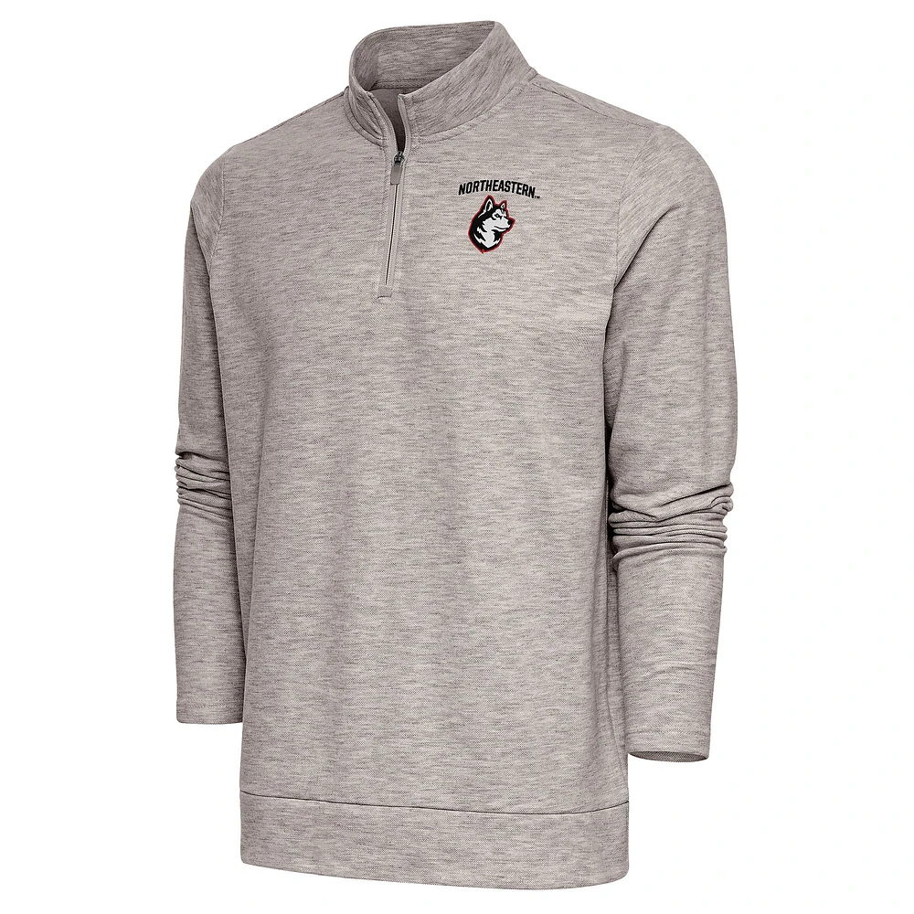 Men's Antigua Oatmeal Northeastern Huskies Gambit Quarter-Zip Pullover Top