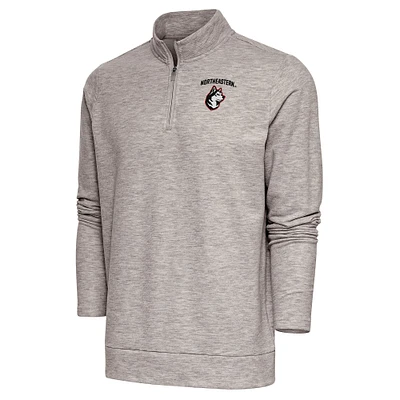 Men's Antigua Oatmeal Northeastern Huskies Gambit Quarter-Zip Pullover Top