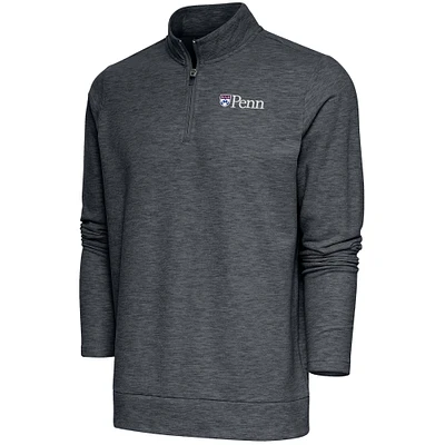 Men's Antigua Heather Charcoal Pennsylvania Quakers Gambit Quarter-Zip Pullover Top