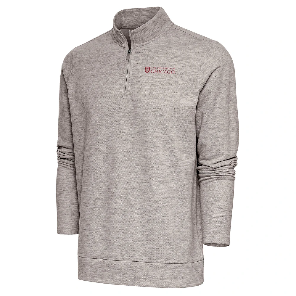 Men's Antigua Oatmeal UChicago Maroons Gambit Quarter-Zip Pullover Top