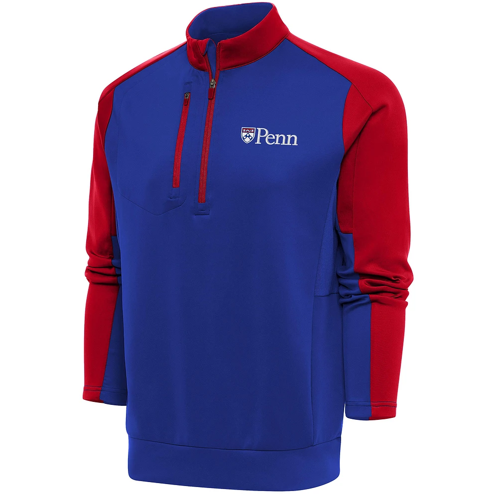 Men's Antigua Royal/Red Pennsylvania Quakers Team Quarter-Zip Pullover Top