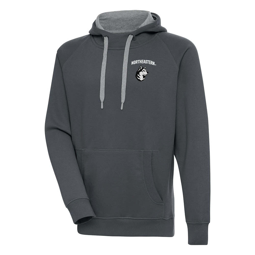 Men's Antigua Charcoal Northeastern Huskies Victory Pullover Hoodie