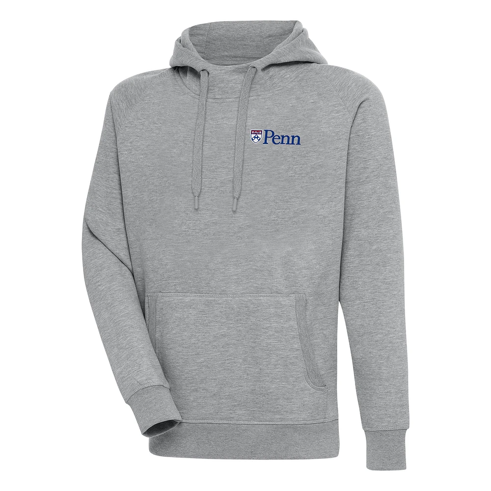 Men's Antigua Heather Gray Pennsylvania Quakers Victory Pullover Hoodie