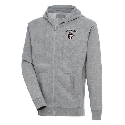Men's Antigua Heather Gray Northeastern Huskies Victory Full-Zip Hoodie