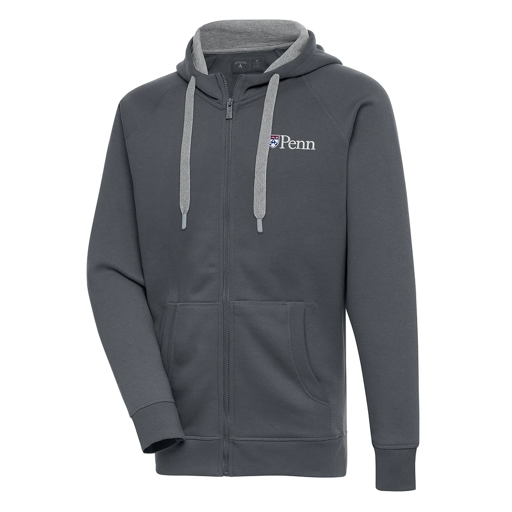 Men's Antigua  Charcoal Pennsylvania Quakers Victory Full-Zip Hoodie