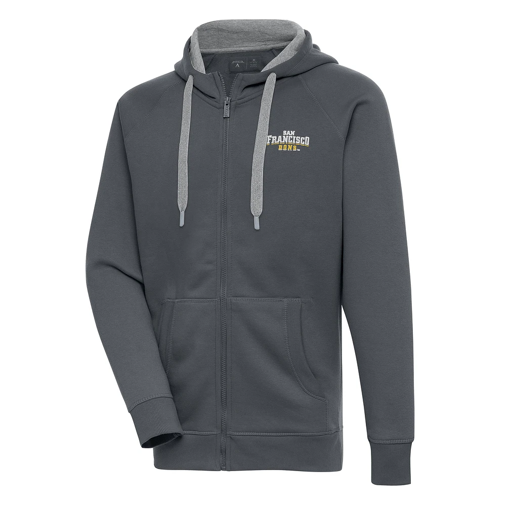 Men's Antigua Charcoal San Francisco Dons Victory Full-Zip Hoodie