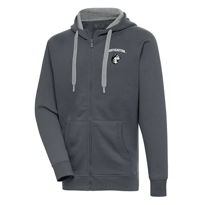 Men's Antigua Charcoal Northeastern Huskies Victory Full-Zip Hoodie