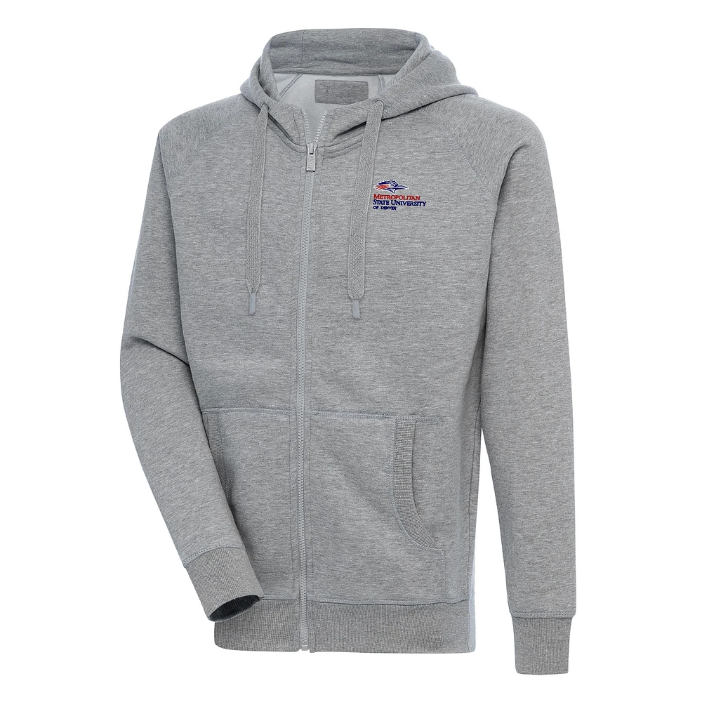 Men's Antigua Heather Gray MSU Denver Roadrunners Victory Full-Zip Hoodie