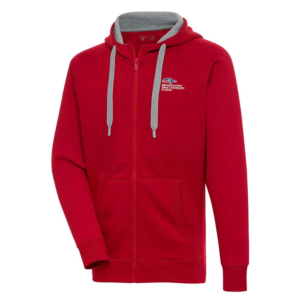 Men's Antigua Red MSU Denver Roadrunners Victory Full-Zip Hoodie