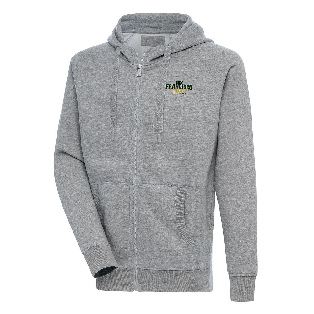 Men's Antigua Heather Gray San Francisco Dons Victory Full-Zip Hoodie