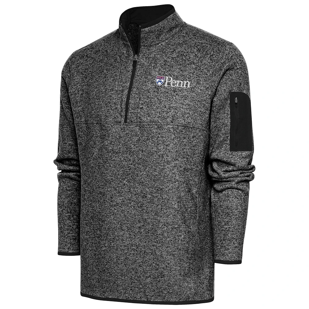 Men's Antigua Heather Pennsylvania Quakers Fortune Quarter-Zip Pullover Jacket