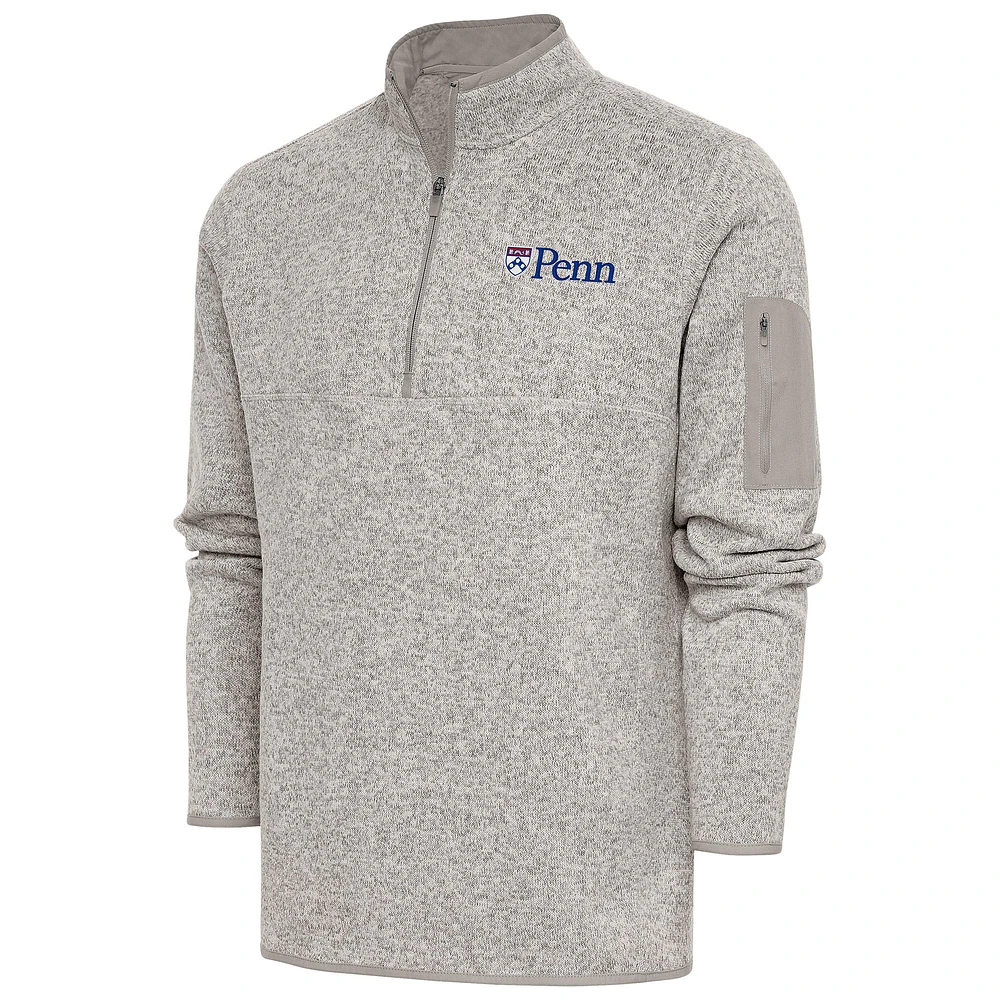 Men's Antigua Oatmeal Pennsylvania Quakers Fortune Quarter-Zip Pullover Jacket
