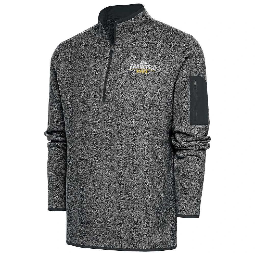 Men's Antigua Heather Charcoal San Francisco Dons Fortune Quarter-Zip Pullover Jacket