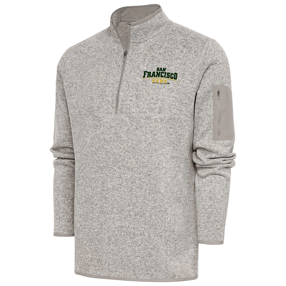 Men's Antigua Oatmeal San Francisco Dons Fortune Quarter-Zip Pullover Jacket