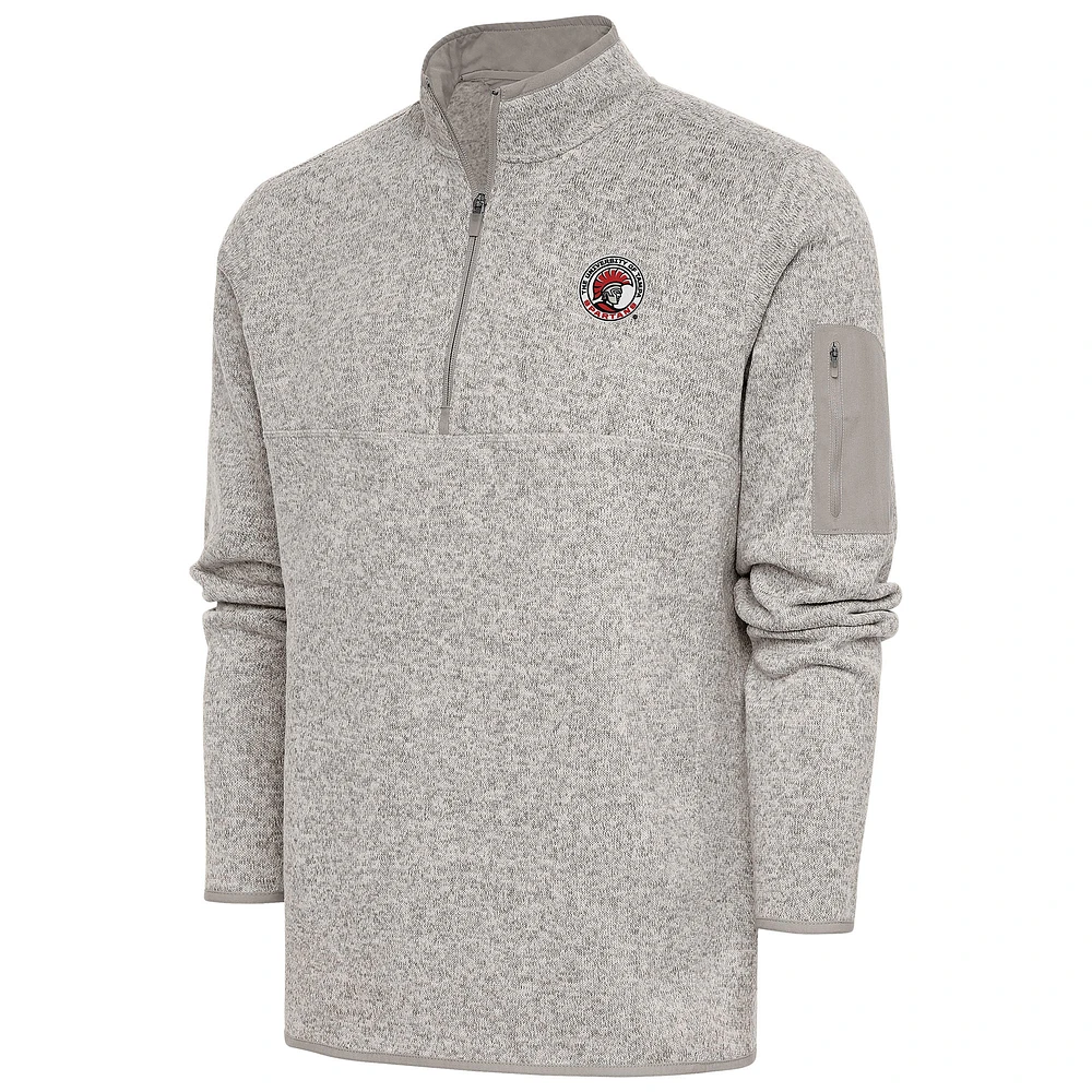 Men's Antigua Oatmeal Tampa Spartans Fortune Quarter-Zip Pullover Jacket
