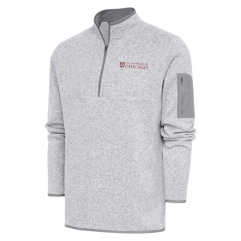 Men's Antigua Heather Gray UChicago Maroons Fortune Quarter-Zip Pullover Jacket