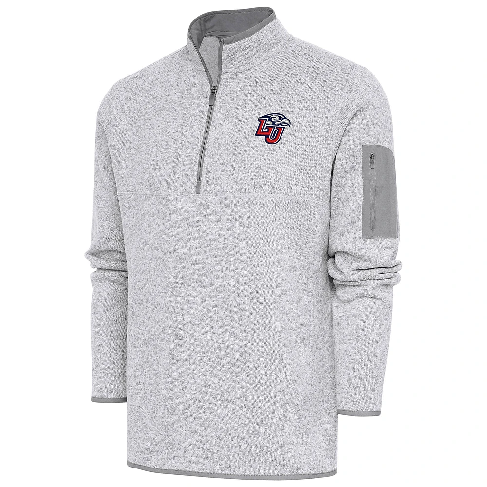 Men's Antigua Heather Gray Liberty Flames Fortune Quarter-Zip Pullover Jacket