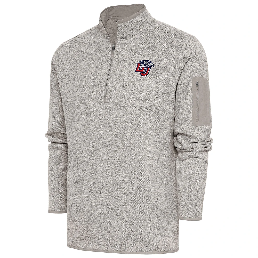Men's Antigua Oatmeal Liberty Flames Fortune Quarter-Zip Pullover Jacket