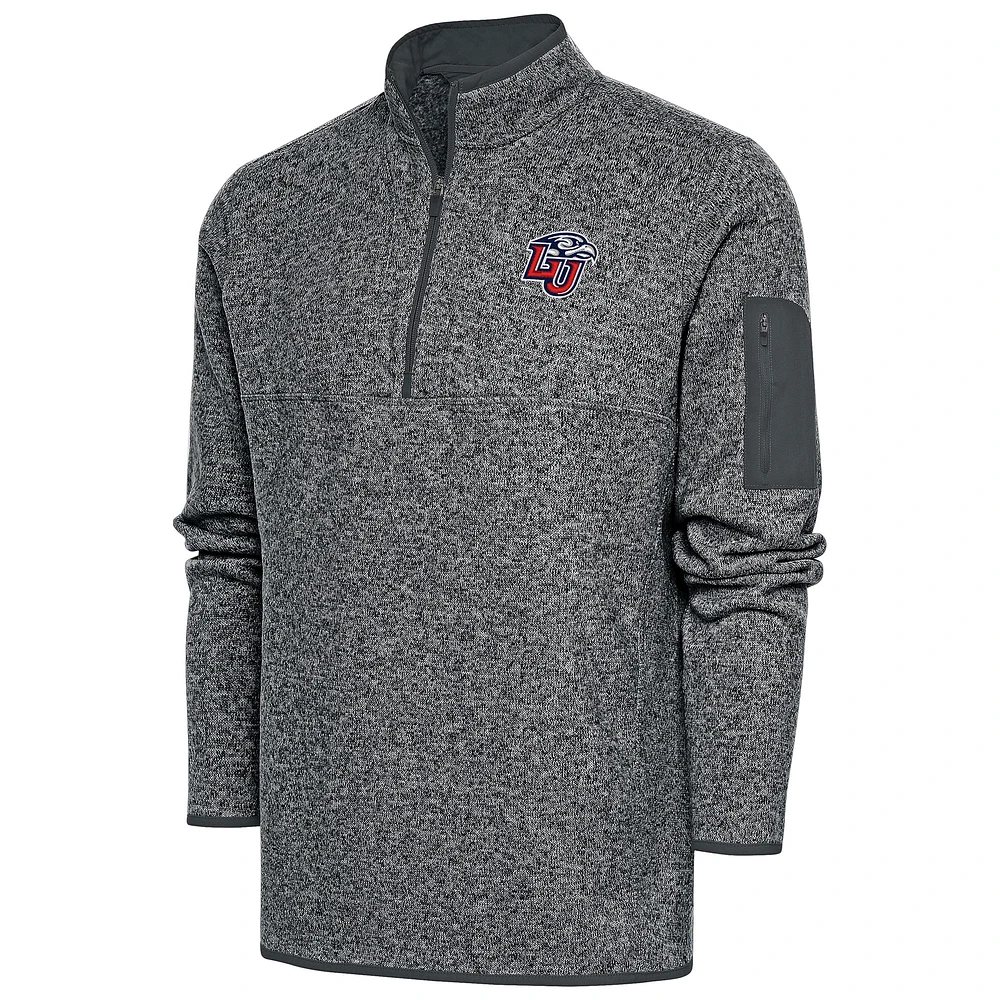 Men's Antigua Heather Charcoal Liberty Flames Fortune Quarter-Zip Pullover Jacket