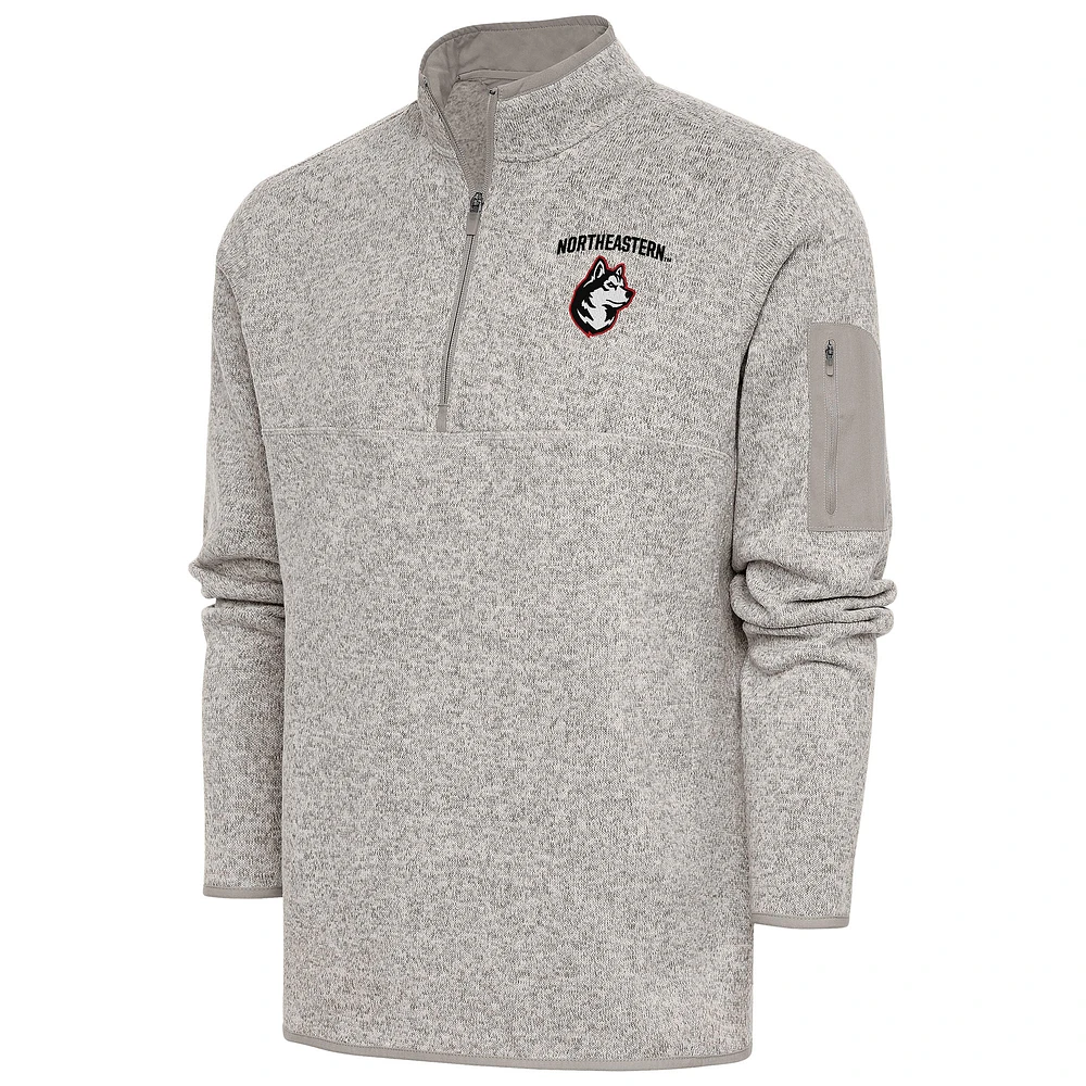 Men's Antigua Oatmeal Northeastern Huskies Fortune Quarter-Zip Pullover Jacket