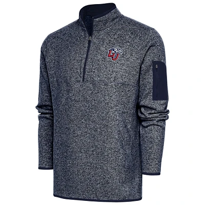 Men's Antigua Heather Navy Liberty Flames Fortune Quarter-Zip Pullover Jacket