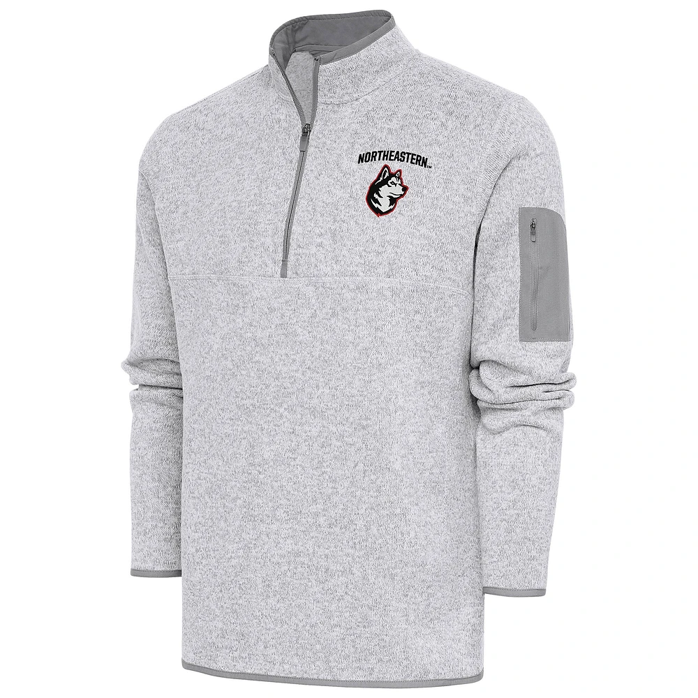 Men's Antigua Heather Gray Northeastern Huskies Fortune Quarter-Zip Pullover Jacket