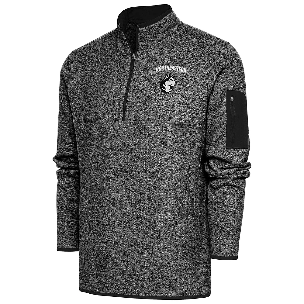 Men's Antigua Heather Northeastern Huskies Fortune Quarter-Zip Pullover Jacket