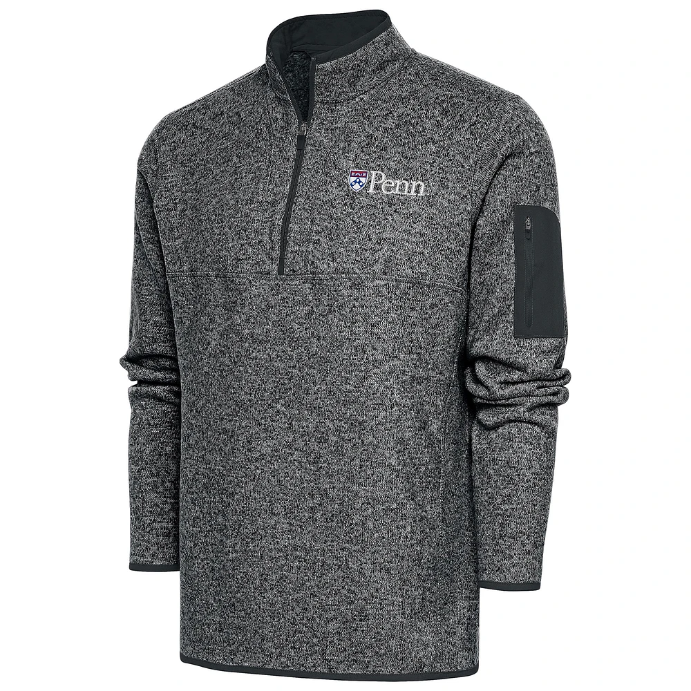 Men's Antigua Heather Charcoal Pennsylvania Quakers Fortune Quarter-Zip Pullover Jacket
