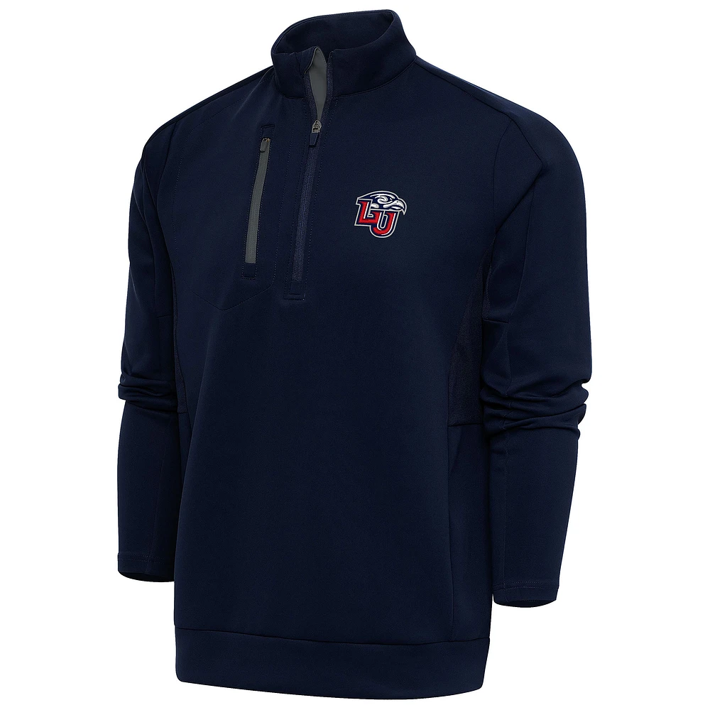 Men's Antigua Navy/Pewter Liberty Flames Generation Quarter-Zip Pullover Top
