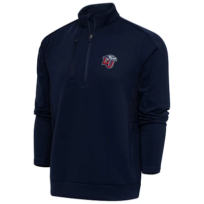 Men's Antigua Navy/ Liberty Flames Generation Quarter-Zip Pullover Top