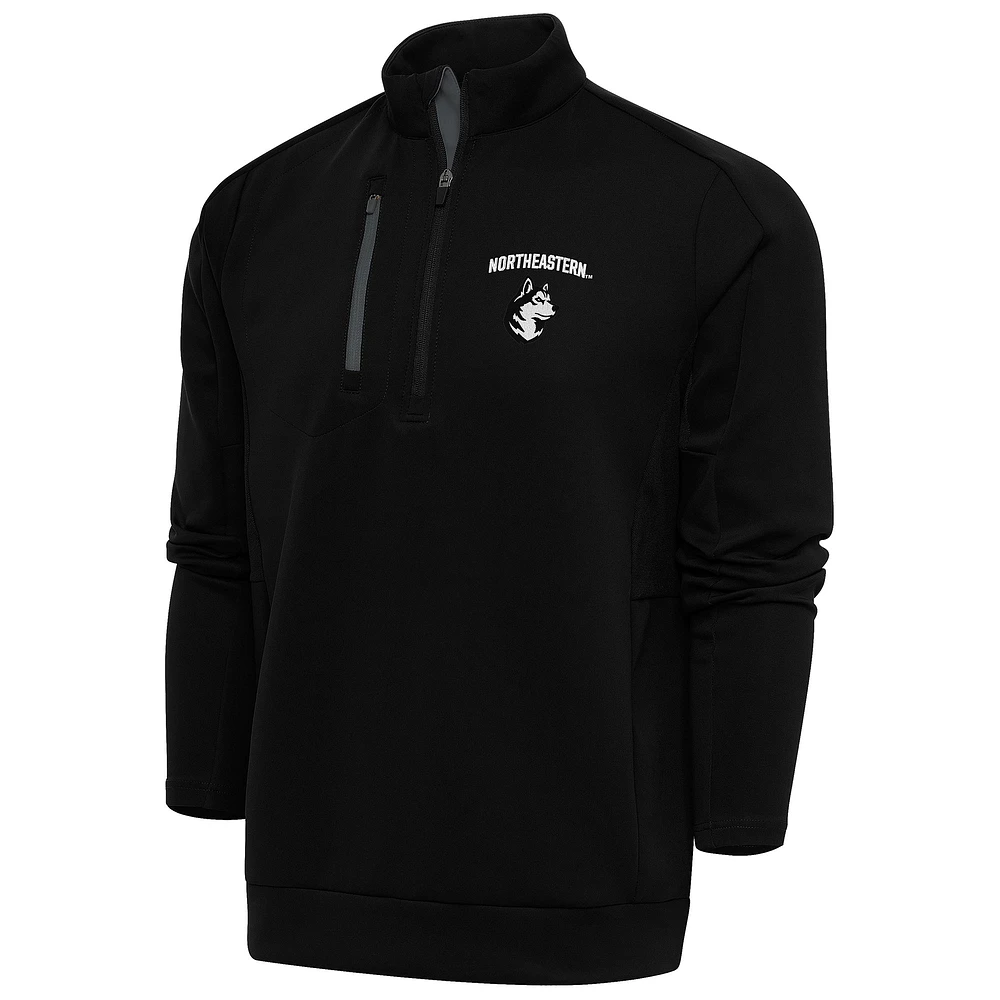 Men's Antigua Black/Pewter Northeastern Huskies Big & Tall Generation Quarter-Zip Pullover Jacket
