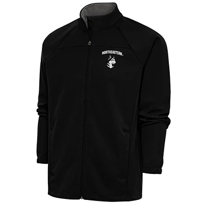 Men's Antigua Black Northeastern Huskies Links Full-Zip Golf Jacket
