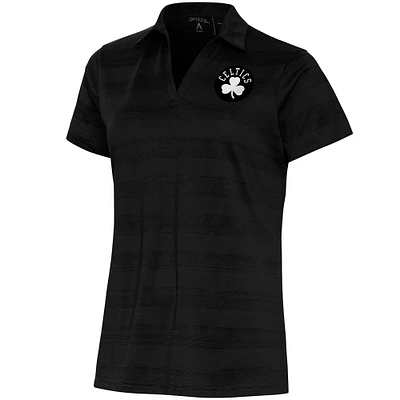 Women's Antigua Black Boston Celtics Brushed Metallic Compass Polo