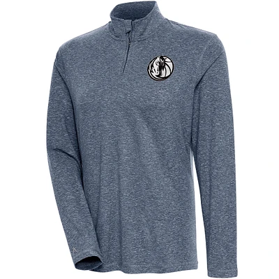 Women's Antigua Heather Navy Dallas Mavericks Brushed Metallic Comfort Quarter-Zip Pullover Top