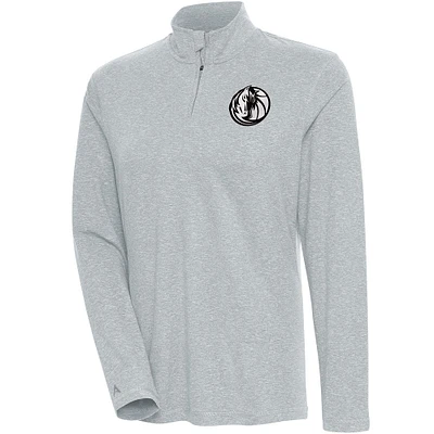 Women's Antigua Heather Gray Dallas Mavericks Brushed Metallic Comfort Quarter-Zip Pullover Top