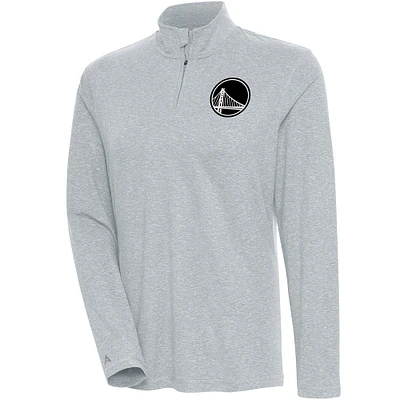 Women's Antigua Heather Gray Golden State Warriors Brushed Metallic Comfort Quarter-Zip Pullover Top
