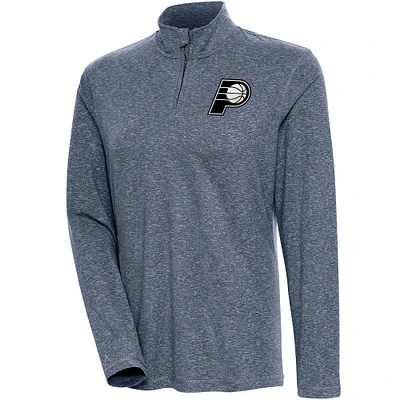 Women's Antigua Heather Navy Indiana Pacers Brushed Metallic Comfort Quarter-Zip Pullover Top