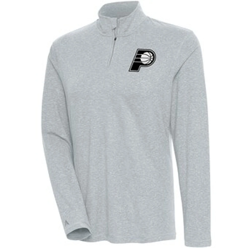 Women's Antigua Heather Gray Indiana Pacers Brushed Metallic Comfort Quarter-Zip Pullover Top