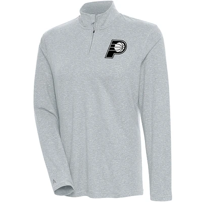 Women's Antigua Heather Gray Indiana Pacers Brushed Metallic Comfort Quarter-Zip Pullover Top