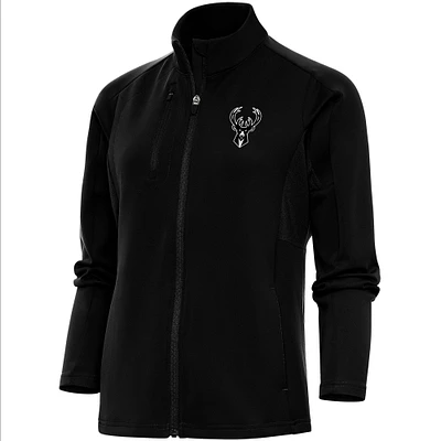 Women's Antigua Black Milwaukee Bucks Brushed Metallic Generation Full-Zip Jacket