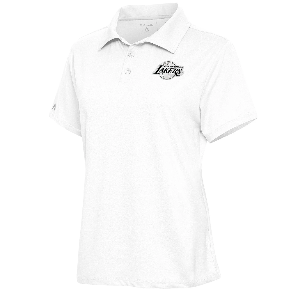 Women's Antigua White Los Angeles Lakers Brushed Metallic Motivated Polo