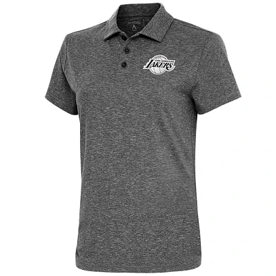 Women's Antigua Heather Black Los Angeles Lakers Brushed Metallic Motivated Polo