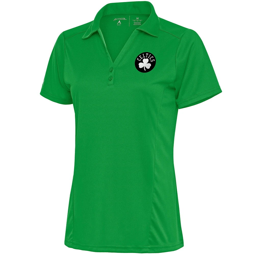 Women's Antigua Kelly Green Boston Celtics Brushed Metallic Tribute Polo