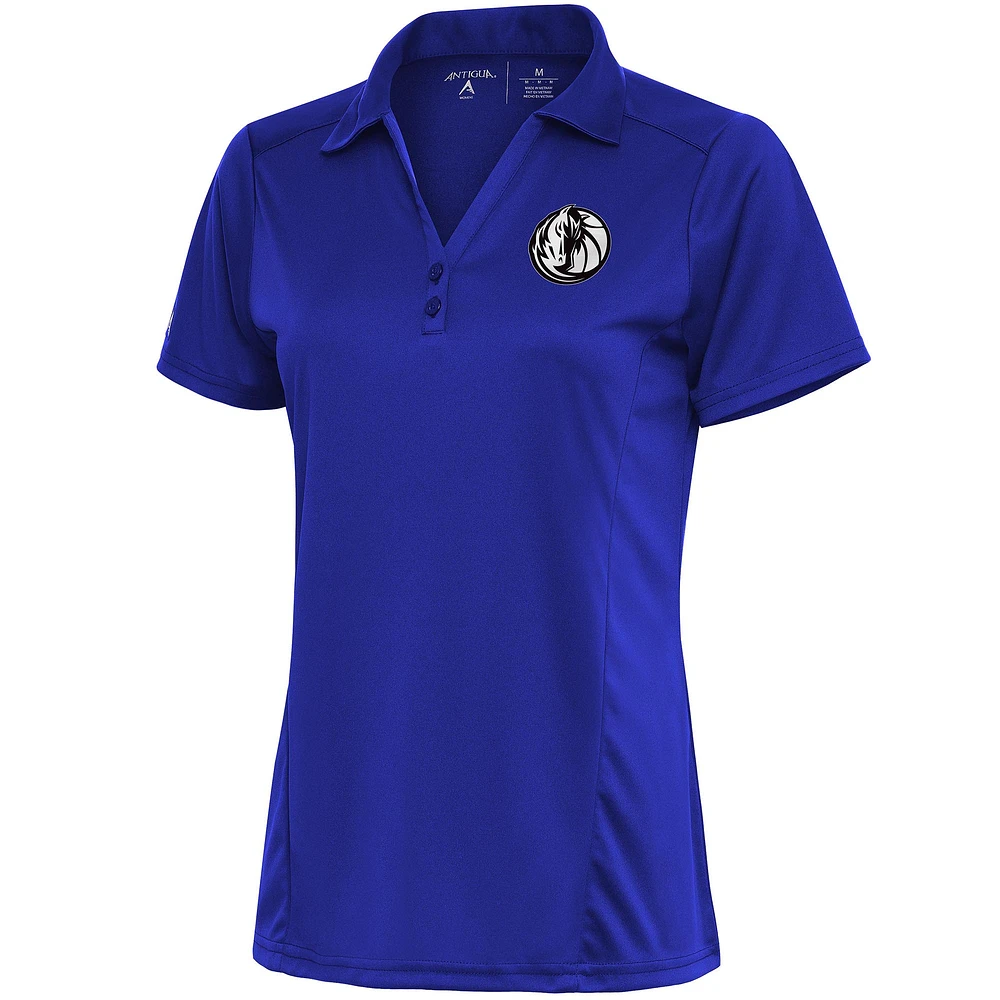 Women's Antigua Blue Dallas Mavericks Brushed Metallic Tribute Polo