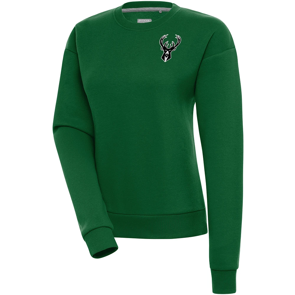 Women's Antigua Hunter Green Milwaukee Bucks Brushed Metallic Victory Pullover Sweatshirt