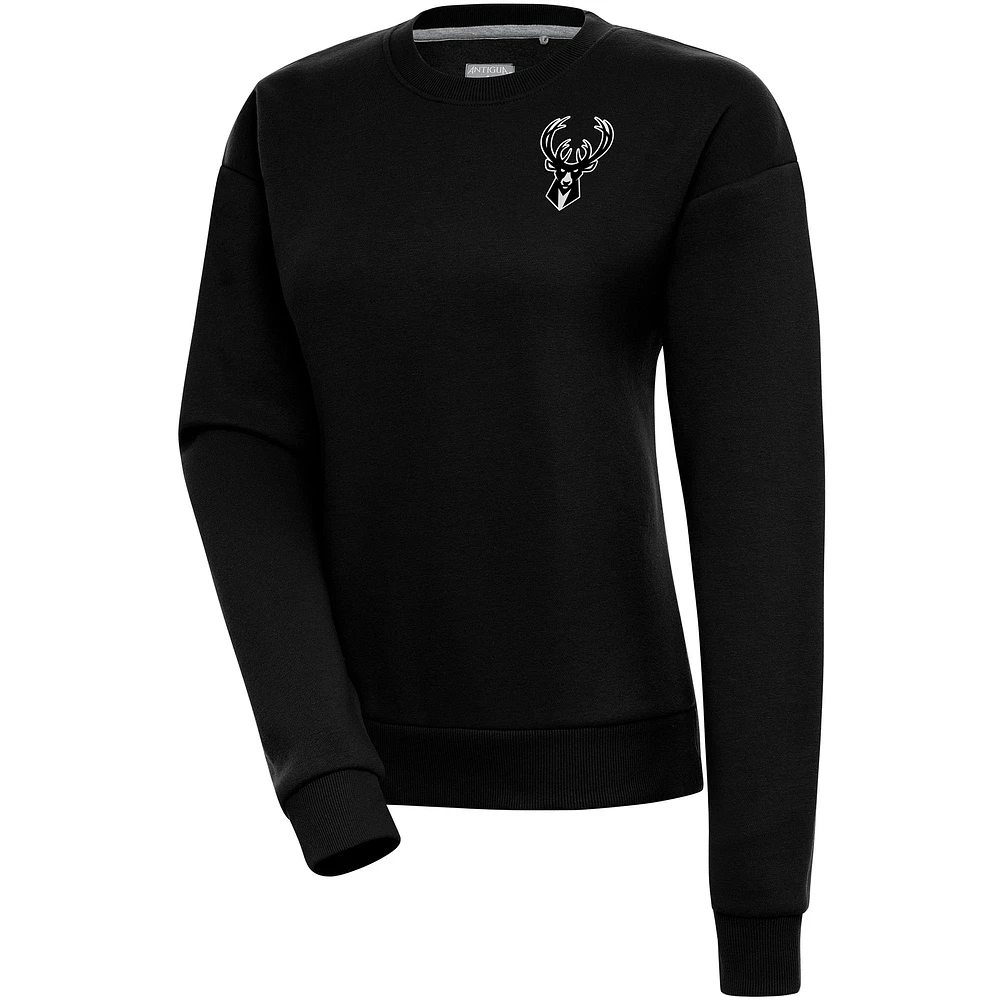 Women's Antigua Black Milwaukee Bucks Brushed Metallic Victory Pullover Sweatshirt