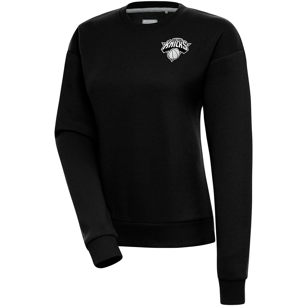 Women's Antigua Black New York Knicks Brushed Metallic Victory Pullover Sweatshirt